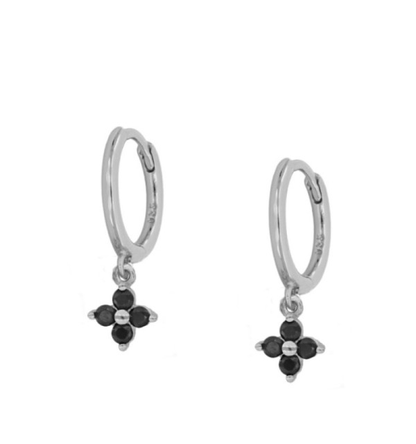 EARRING BLACK MEG HOOPS SILVER | Bymarta.es