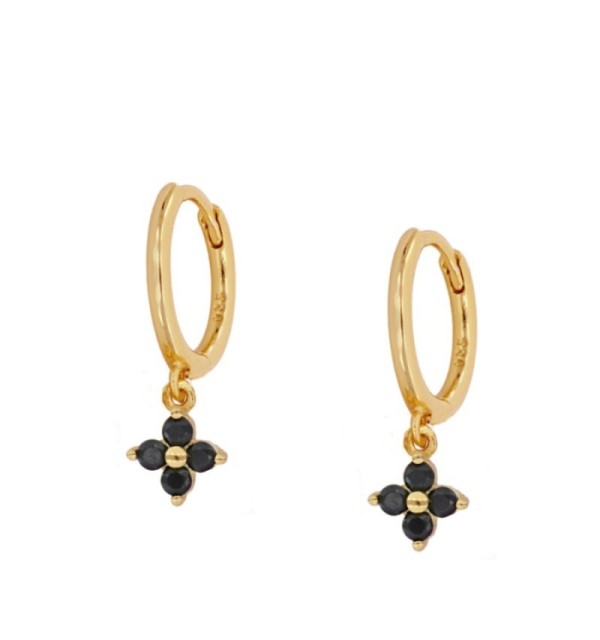 EARRING BLACK MEG HOOPS GOLD | Bymarta.es