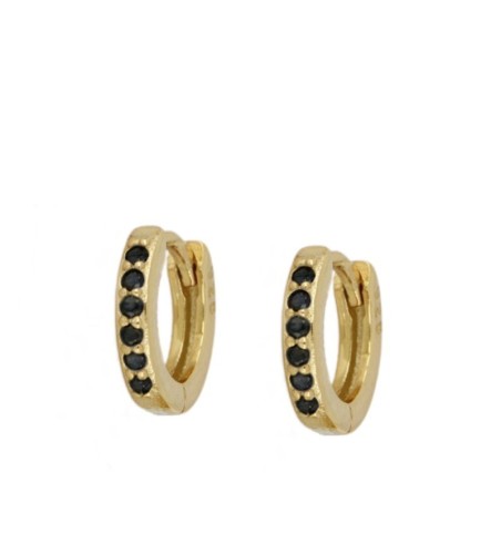 PENDIENTES ARO CIRCONITAS NEGRAS GOLD | Bymarta.es