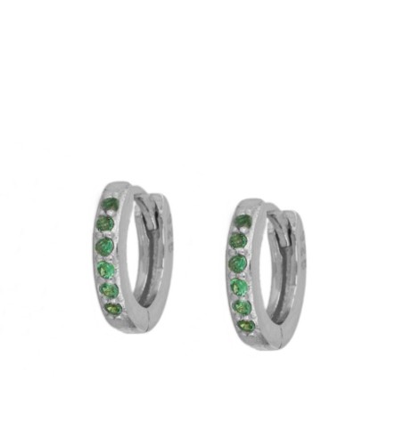 PENDIENTE ARO CIRCONITAS VERDES SILVER | Bymarta.es