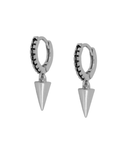EARRING CONE BLACK HOOPS SILVER | Bymarta.es