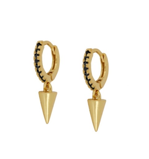 PENDIENTES CONE BLACK HOOPS GOLD | Bymarta.es