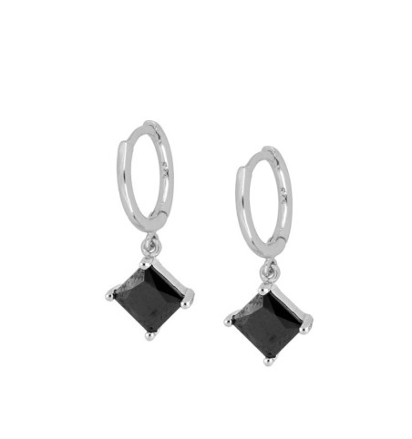 EARRING MARIEL BLACK HOOPS SILVER | Bymarta.es