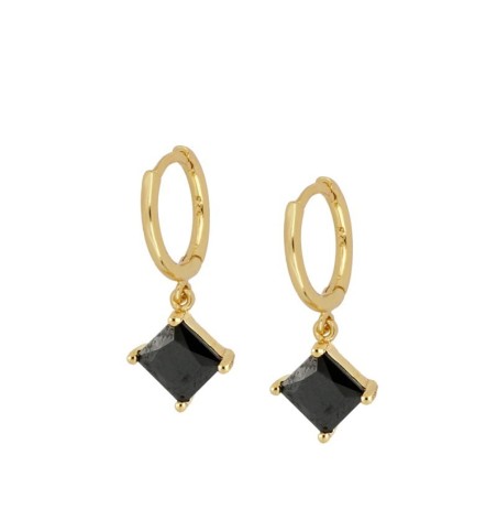 EARRING MARIEL BLACK HOOPS GOLD | Bymarta.es