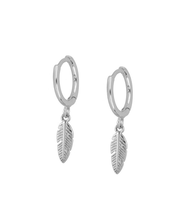 EARRING FEATHER HOOPS SILVER | Bymarta.es