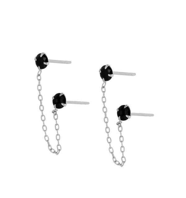 EARRING COUPLE BLACK MINIS SILVER | Bymarta.es