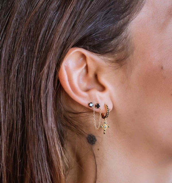 EARRING COUPLE BLACK MINIS SILVER | Bymarta.es