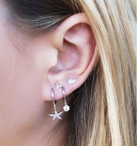 EARRING SOLITARIO HOOPS SILVER | Bymarta.es