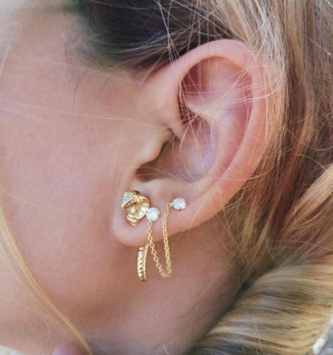 EARRING COUPLE WHITE MINIS SILVER | Bymarta.es 2