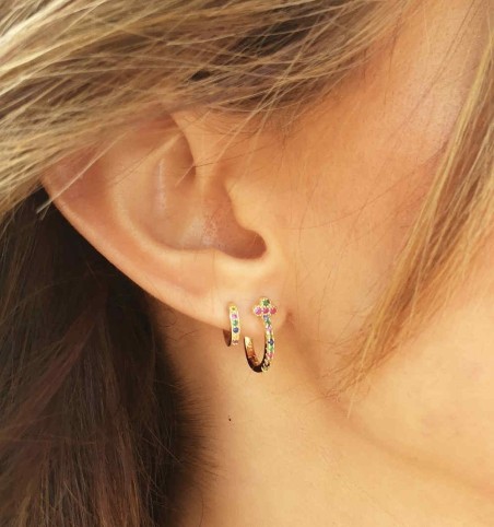 PENDIENTES ARO CIRCONITAS MULTICOLOR GOLD | Bymarta.es