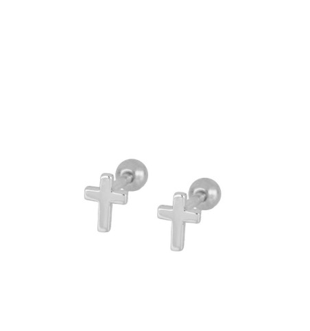 EARRING CROSS PIERCING SILVER | Bymarta.es