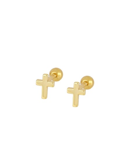 EARRING CROSS PIERCING GOLD | Bymarta.es