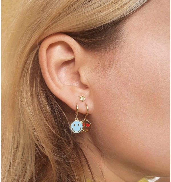 EARRING SMILEY HAPPY HOOPS GOLD | Bymarta.es