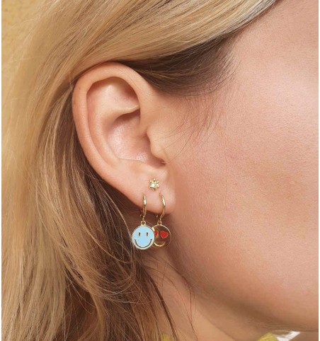 EARRING SMILEY HAPPY HOOPS GOLD | Bymarta.es