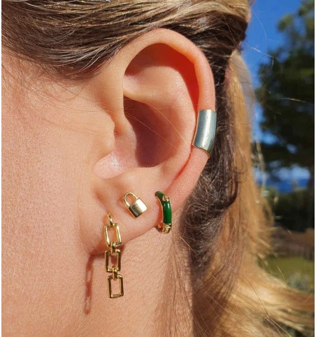 Pendiente con eslabones, Rita Gold, combinado con Padlock minis, Circe green